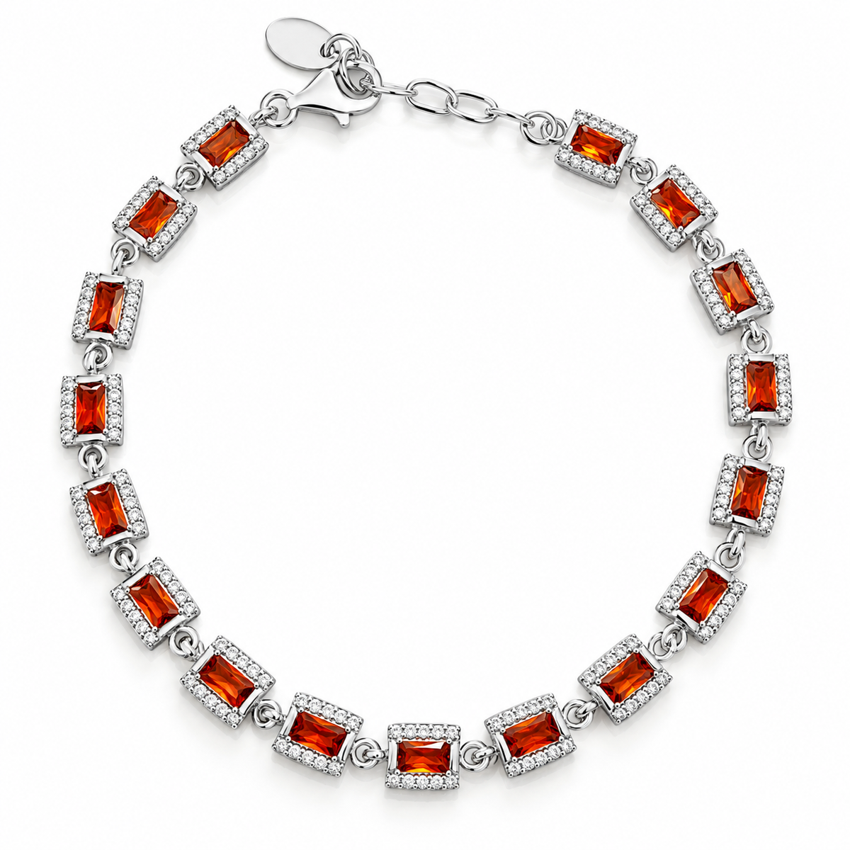 Brățară Damă din Argint 925 „Flacăra Imperială” cu Pietre Portocaliu-Roșcat și Zirconii – 18+3 cm, 7,80 gr. BD380