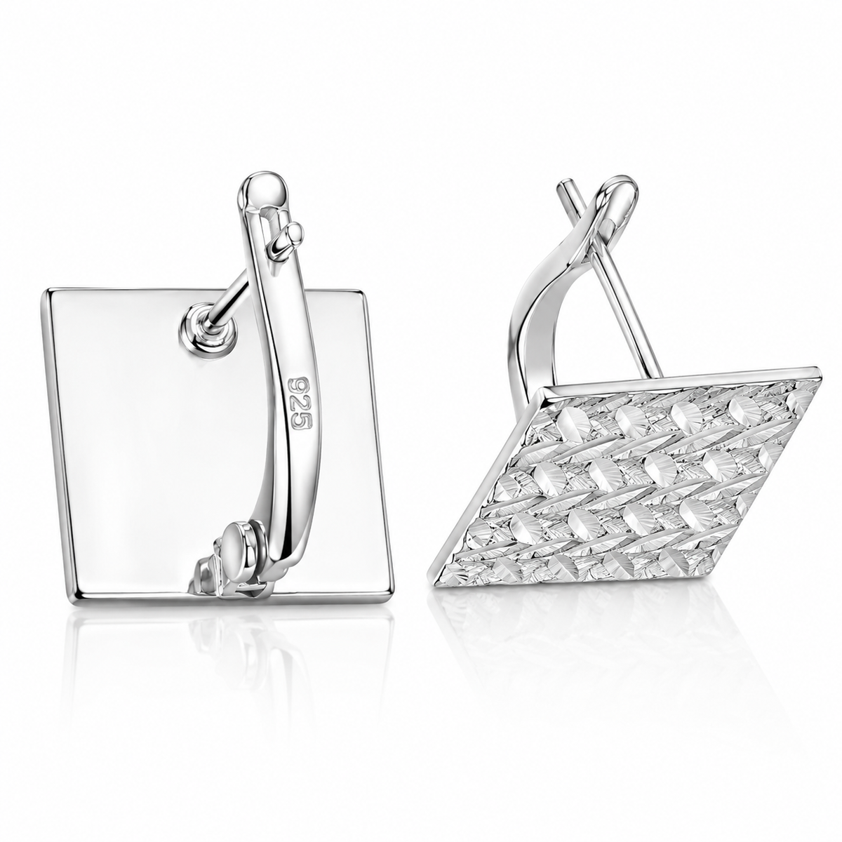 Cercei Geometrici Pătrați din Argint 925 – Textură Diamantată, 1 cm, 2,79 g
