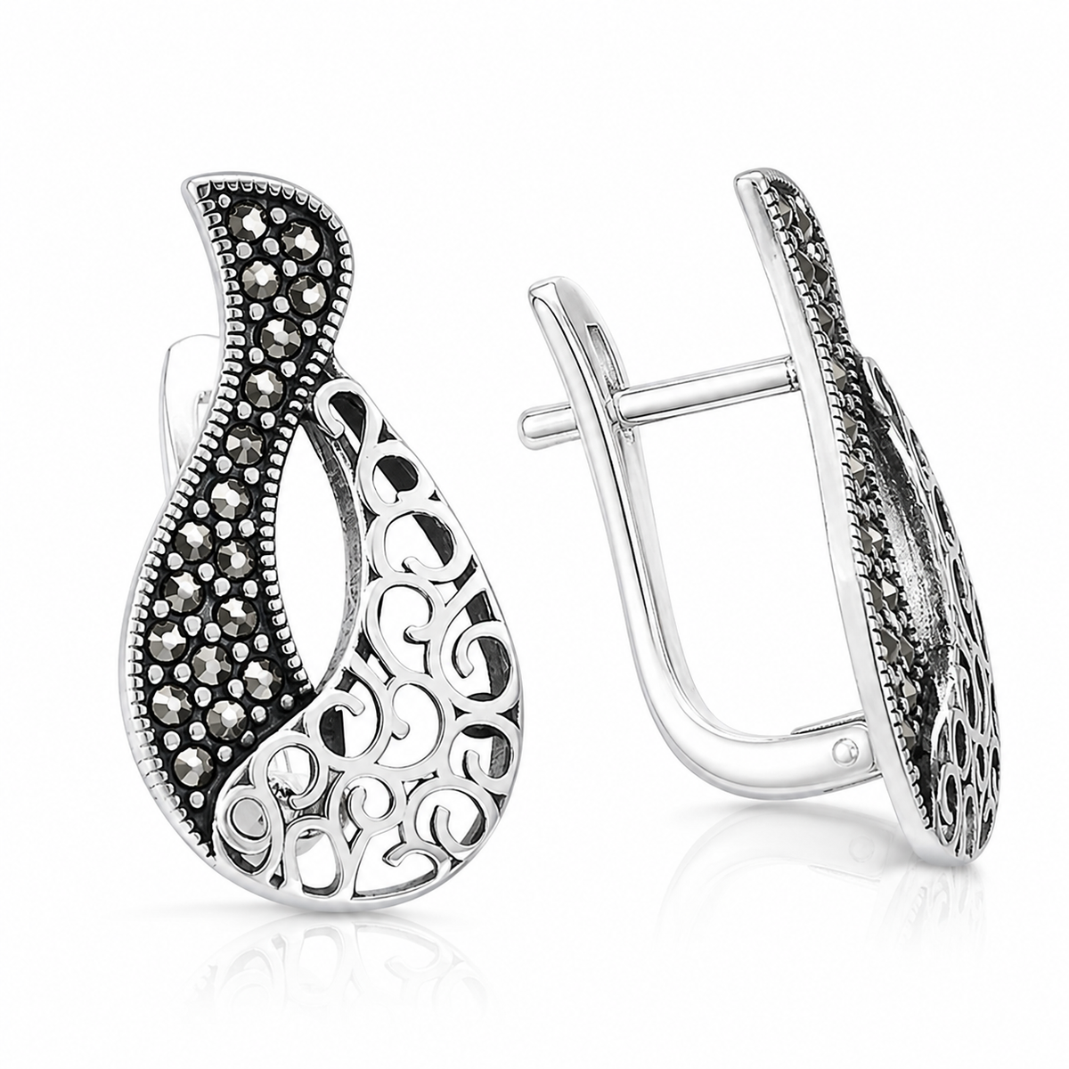 Cercei din Argint 925 „Lacrima Regală” cu Marcasite – Design Vintage, 23,30 mm, 4,50 g CD664