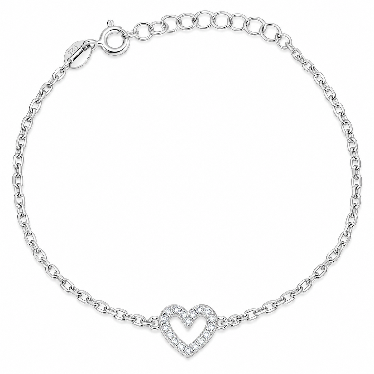 Brățară Fetițe din Argint 925 „Inimioara Daria” – Inimă cu Zirconii, 13,5 + 3 cm BD447