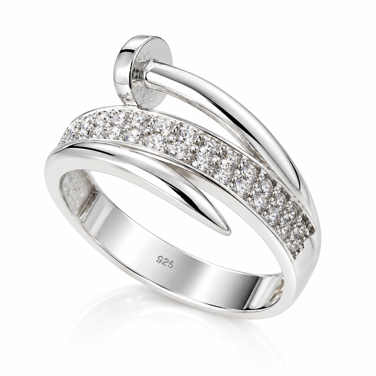 Inel Damă din Argint 925 „Silver Harmony” – Design Modern cu Benzi Suprapuse și Pietre Strălucitoare, 3,08 gr. ID593