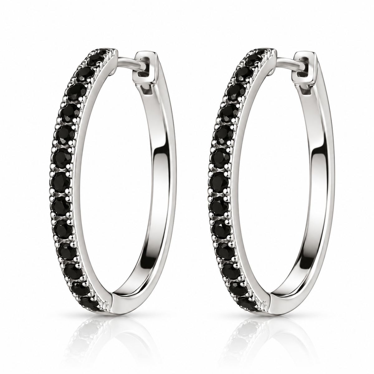 Cercei Creole din Argint 925 cu Pietre Negre – Eleganță Nocturnă