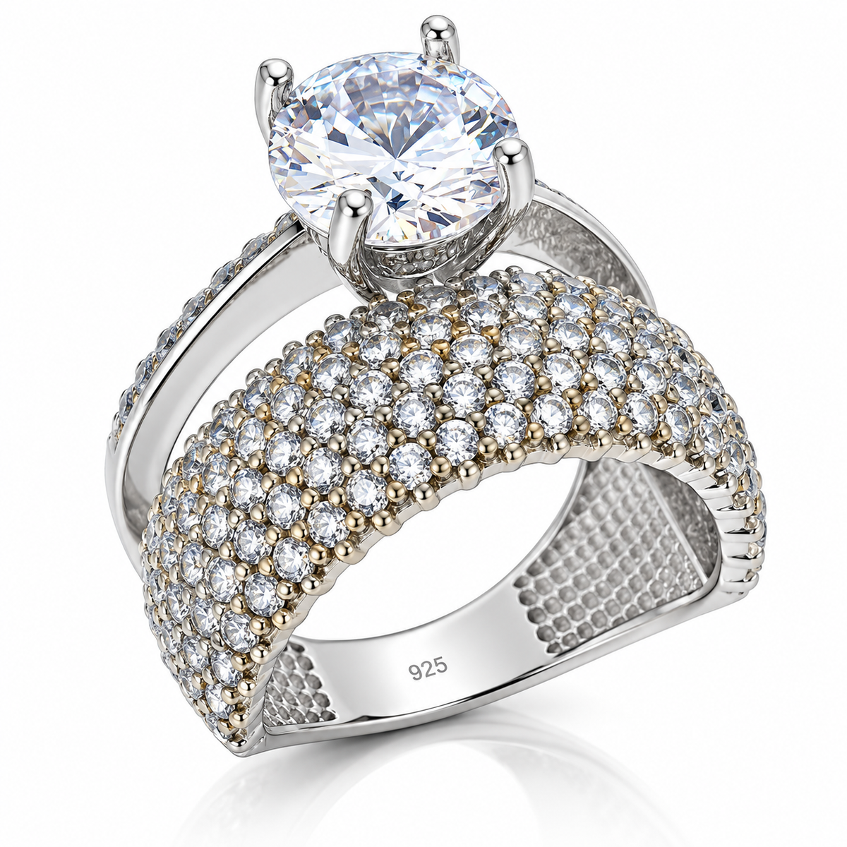 Inel Statement din Argint 925 Rodiat cu Zirconii Albe și Piatră Centrală Strălucitoare – Eleganță Regală. ID406
