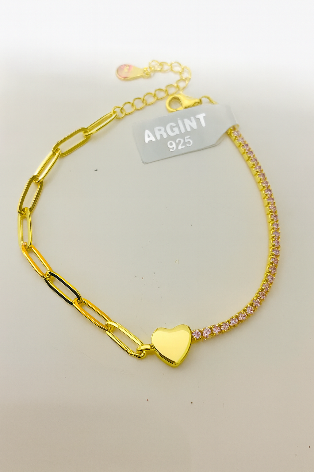 Brățară Tenis Pink Heart Glow din Argint 925 placat cu Aur de 14K