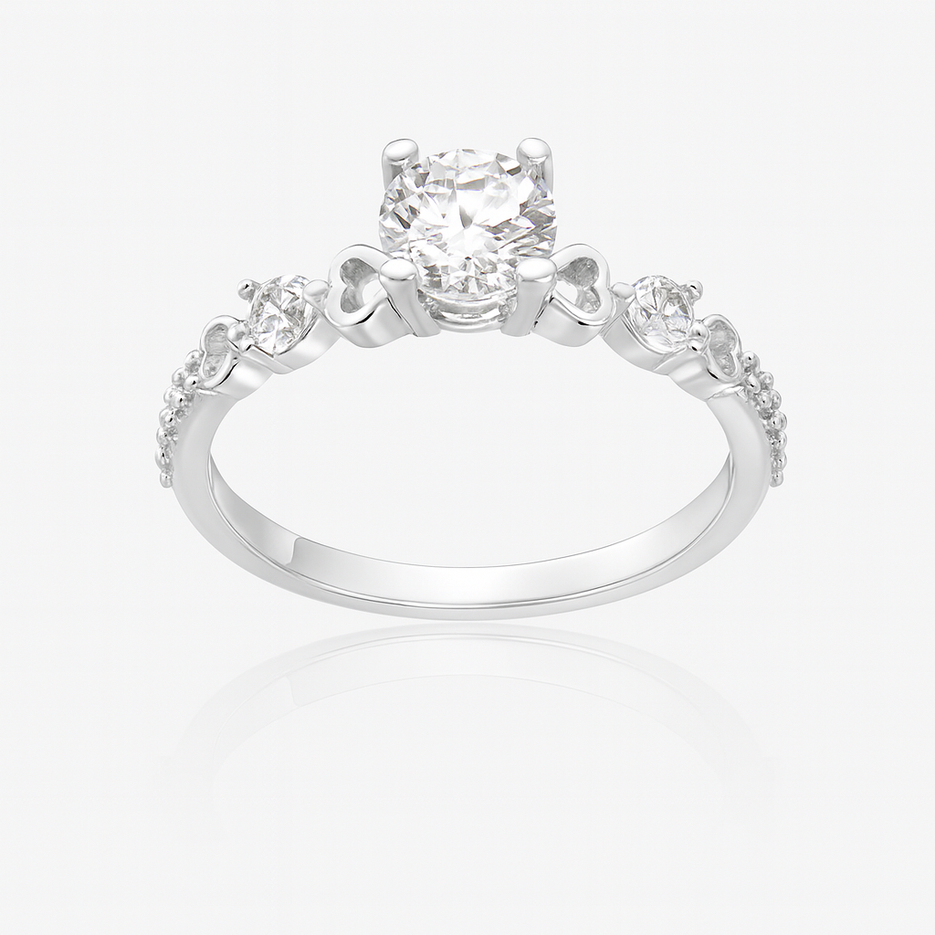 inel de logodnă din argint 925 cu zirconiu transparent, fotografie profesională e-commerce, greutate 2,18 grame, marcat ANPC