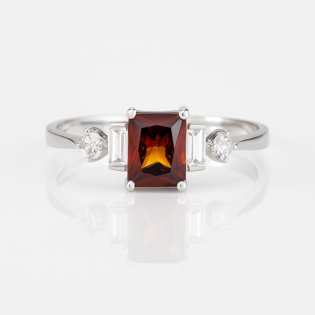 inel din argint 925 rodiat cu piatră roșie dreptunghiulară, mărimea 14, bijuterie elegantă pentru femei – InfinityBijoux