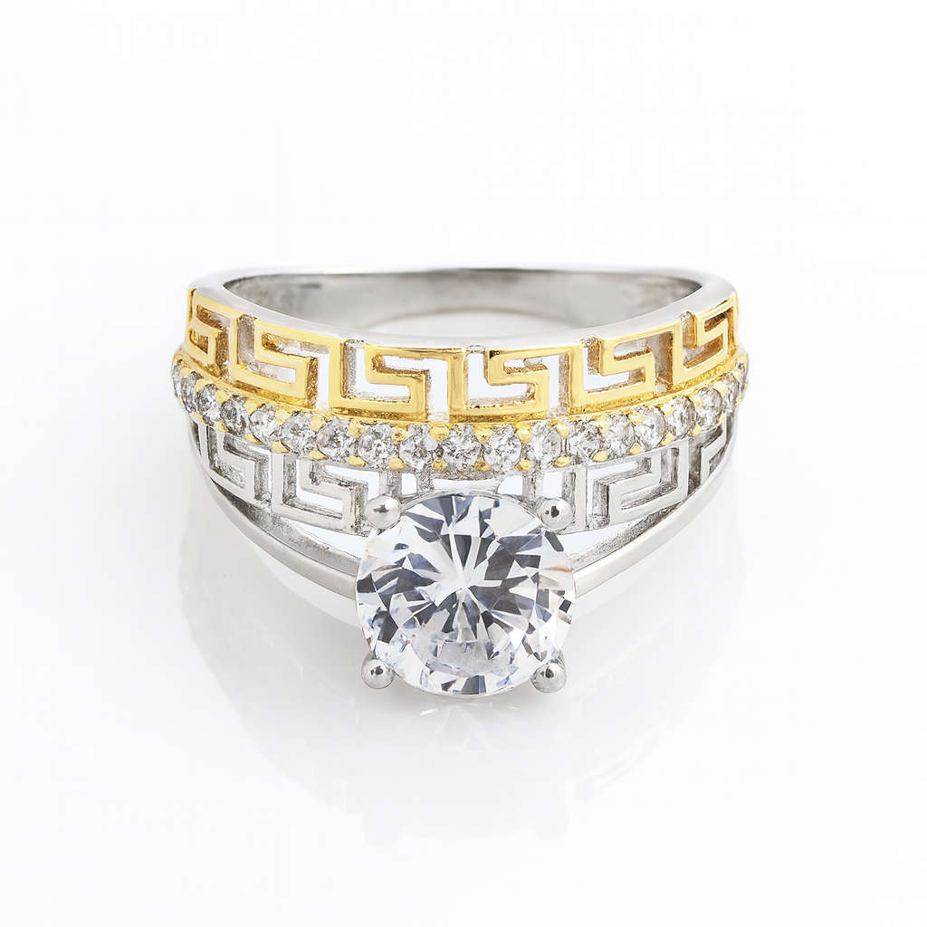 inel elegant din argint 925 cu model inspirat grecesc și piatră rotundă, inel deosebit pentru ocazii speciale