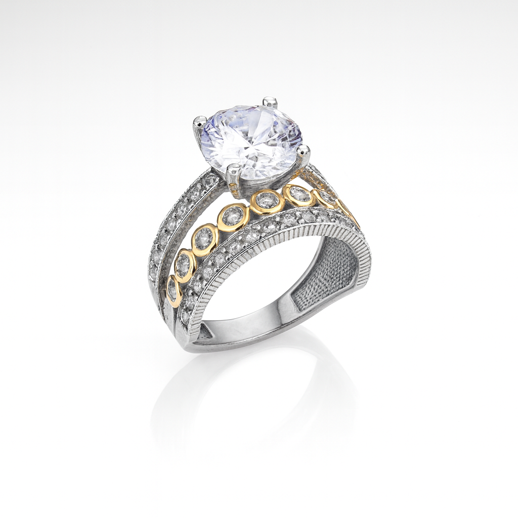 inel sofisticat din argint 925 rodiat cu piatră centrală și finisaj lucios, prezentare profesională pentru magazin online InfinityBijoux.ro