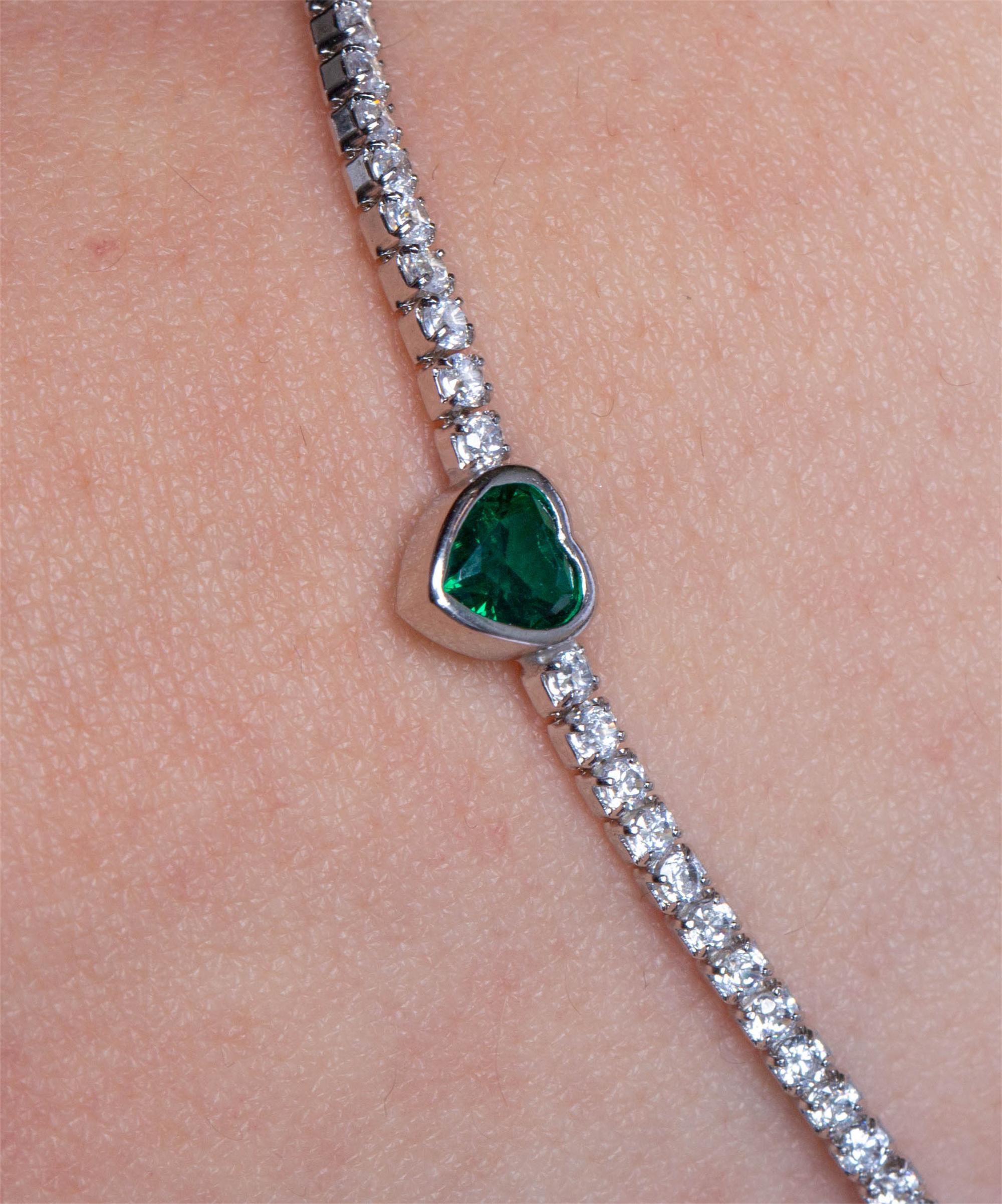 Bratara tenis din argint 925 cu inimioara verde