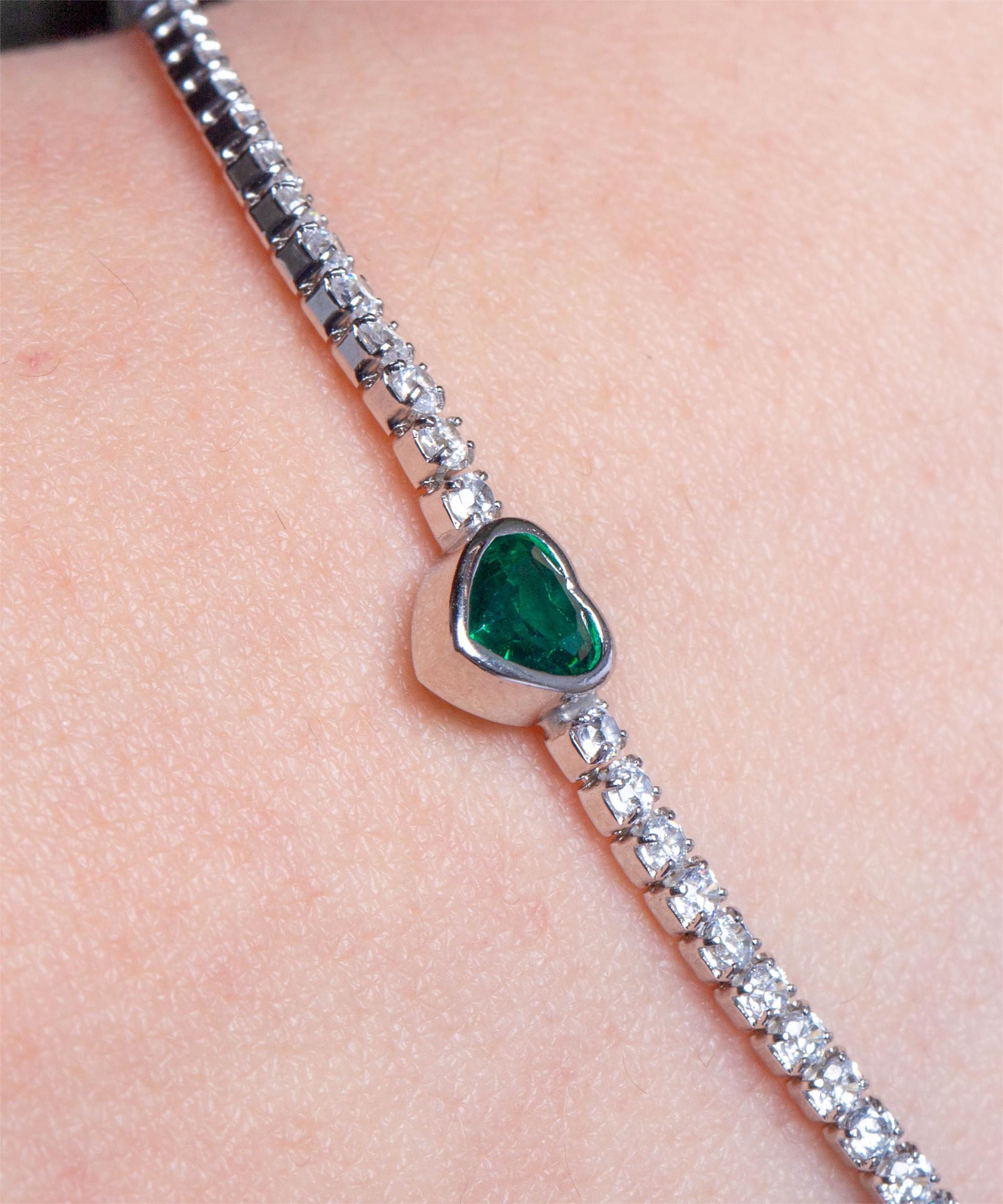 Bratara tenis din argint 925 cu inimioara verde