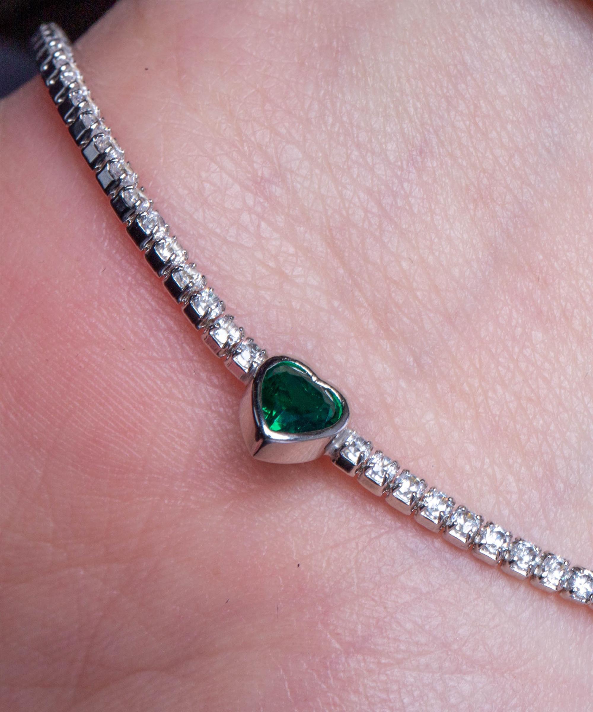 Bratara tenis din argint 925 cu inimioara verde