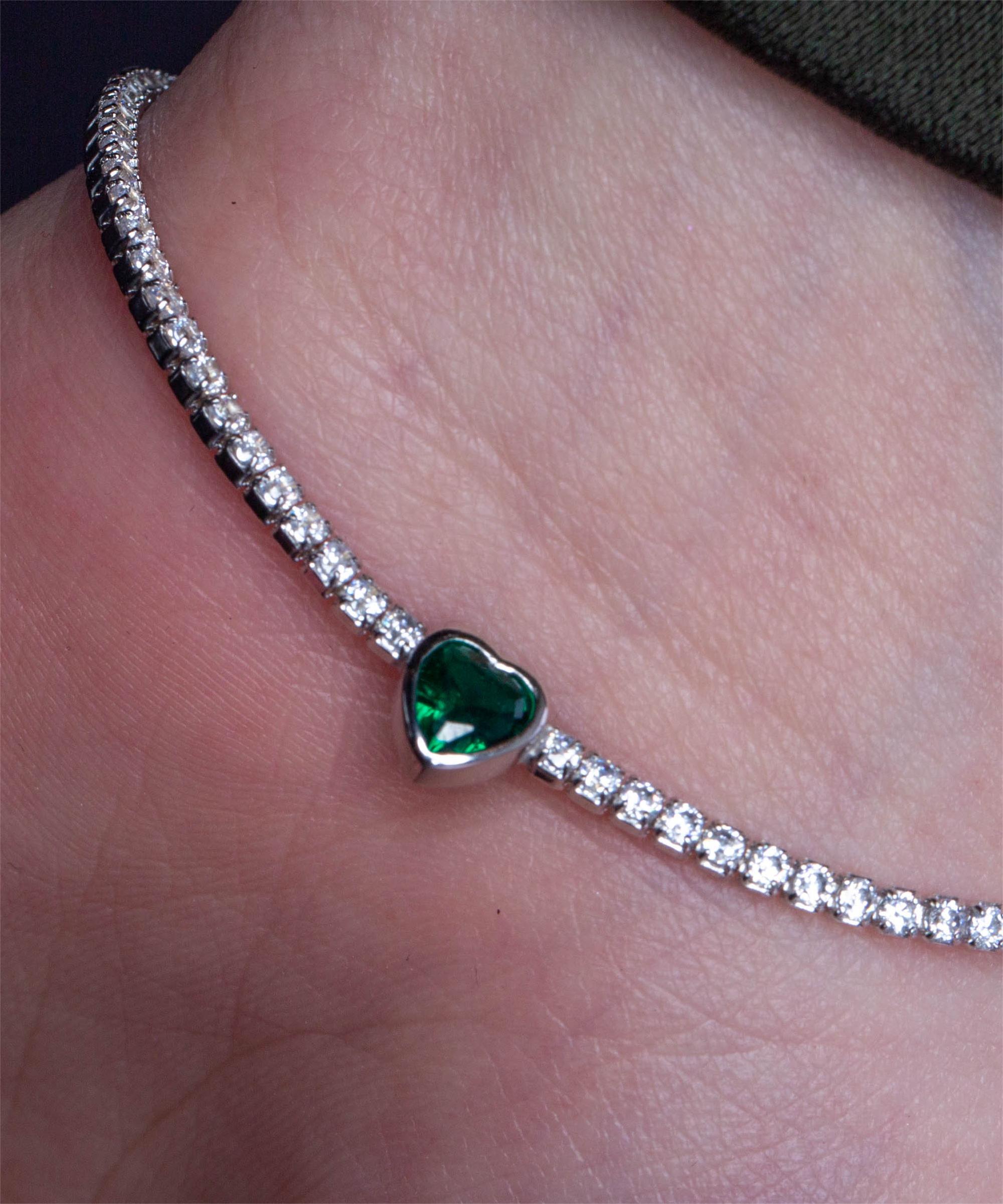 Bratara tenis din argint 925 cu inimioara verde