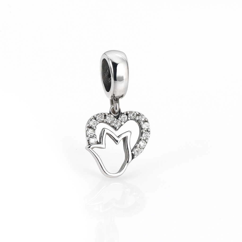 talisman argint 925 inimă și floare, simbol al iubirii și renașterii, charm strălucitor compatibil Pandora