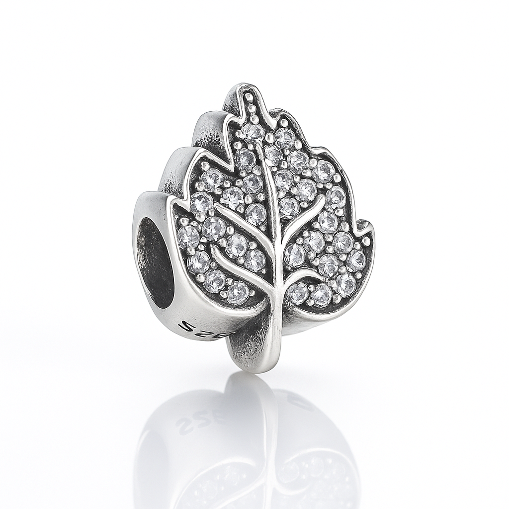 talisman în formă de frunză din argint 925 verificat ANPC, bijuterie elegantă pentru brățară Pandora